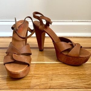Michael Kors 100% Brown Leather & Wood High Heels
